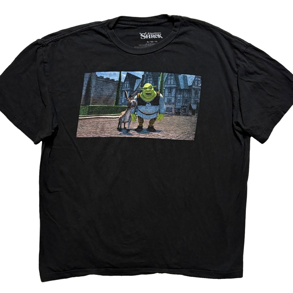 Dreamworks Shrek & Donkey T Shirt Mens XL Black Graphic Tee 100% Cotton
